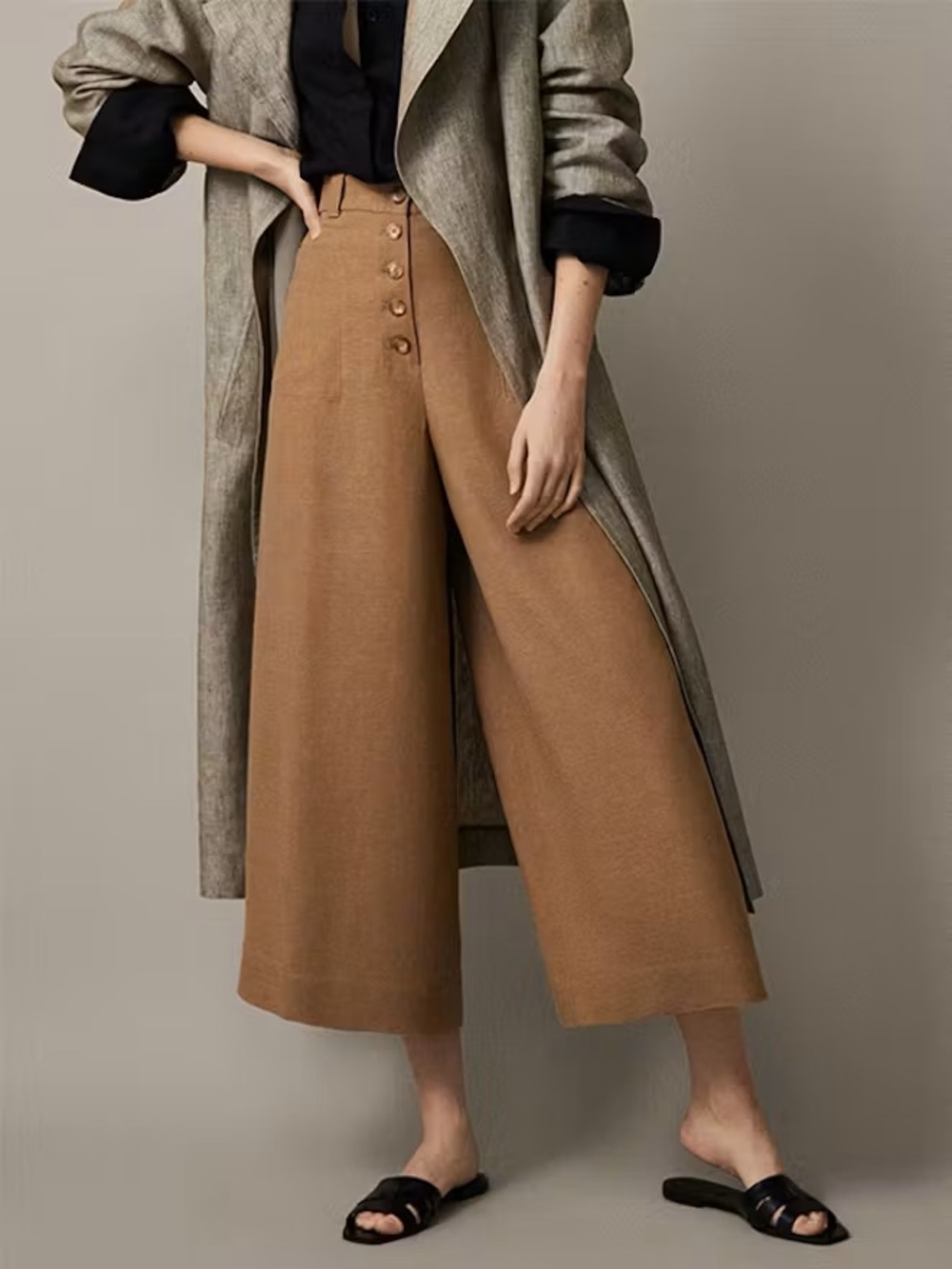 Massimo Dutti Tan Linen Blend Button Front Culottes | ASO Kate Middleton - US 8